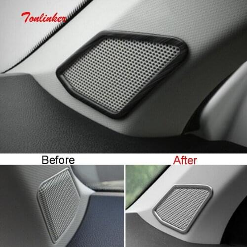 Tonlinker Interior Tweeter speaker Cover case sticker for Volkswagen T-ROC 2018-19 Car styling 2 PCS ABS/Metal Cover sticker