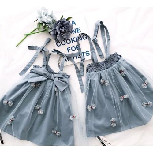 Tonytaobaby Summer New Girls Blue Suspender Tie Bow Mesh Dress Kids Dresses for Girls