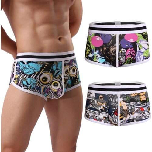Seamless Underwear Men Print U Convex Pouch Boxers Low Waist Cotton Breathable Shorts Homme Sexy Men New Boxers Gay Shorts
