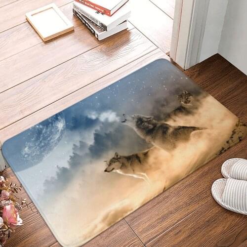 Wolves Howling At The Moon Doormat Carpet Mat Rug Polyester Anti-slip Floor Decor Bath Bathroom Kitchen Bedroom 40*60