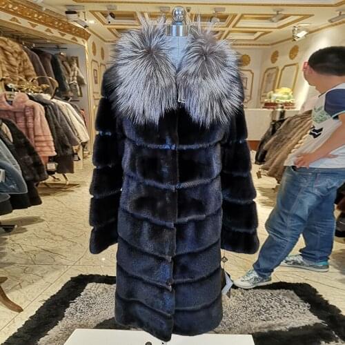 WINTER PALACE fashion Winter Mink Coat long Fox collar Imported velvet grade mink fur coat International catwalk style BS031B1