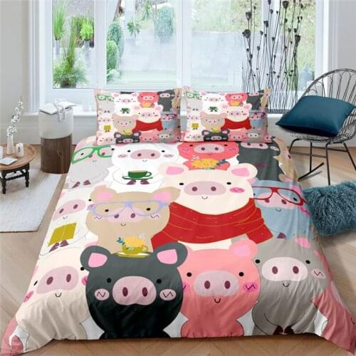 Bedding Sets Luxury 3D Cartoon Pig Print 2/3Pcs Comfortable Kids Duvet Cover Pillowcase Home Textile Single/Queen/King Size