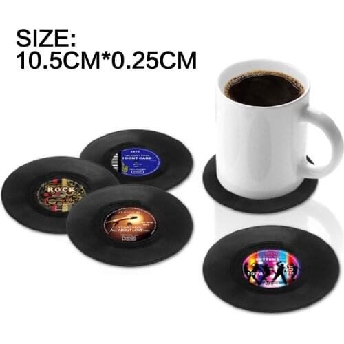 4PCS Environmental Plastic Vinyl Record Table Placemats Simple and Creative Mug Coaster Heat-resistant Cup Coasters 301-0795