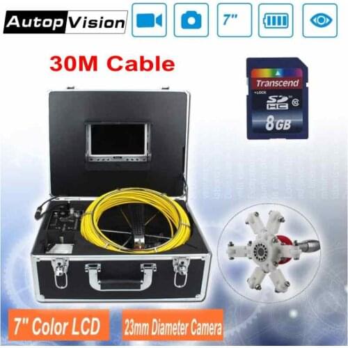 7D1 30M Professional Pipe Sewer Inspection Tools with DVR function 7" LCD 23MM Sewer Drain Pipeline Endoscope Camera with Pulley