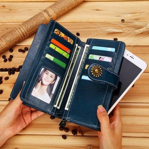 Stock Promotion Genuine Leather Women Wallet Fashion Female Clutch Purse Lady Cellphone Bag Long Design Womens Clutch