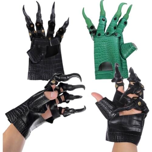 Amawill Halloween Scary Dragon Claw Gloves Adults Black Gloves Claws Party Props Accessories Cosplay Dress Costume Horror Props