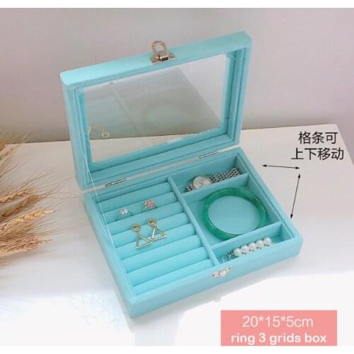 Surprise price Luxury Blue Velvet Jewelry Display Box Case for Rings Earrings Bracelets Necklaces Ornaments Storage Organizer