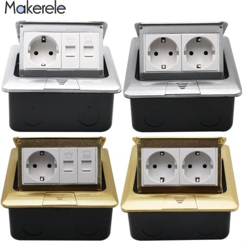 CC8-AC8 Type 16A Aluminum / Cropper Fast Pop Up EU Standard Floor Socket Power Socket Phone RJ45 Internet Port 2 Way Sockets