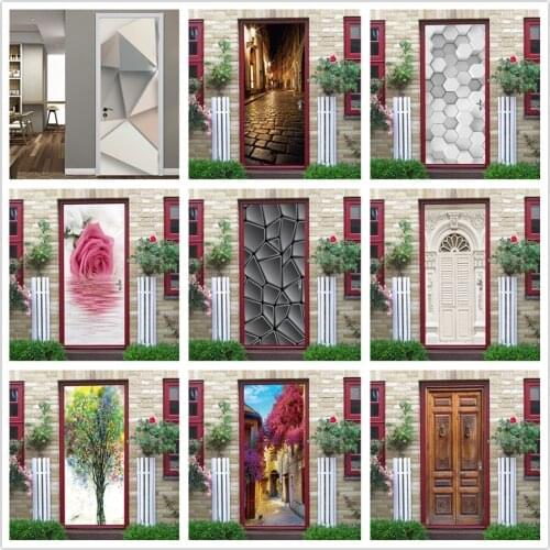 Door Decoration DIY 3D Mural For Living Room Bedroom Home Decor Poster PVC Self Adhesive Waterproof Decals Stickers on the Doors