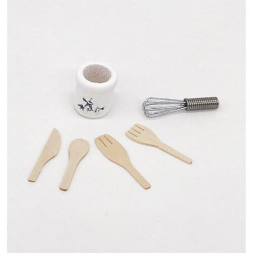 Mini Wooden Knife And Fork Metal Whisk Jar Set Dollhouse Miniatures 1:12 Accessories Doll House Kitchen Accessories