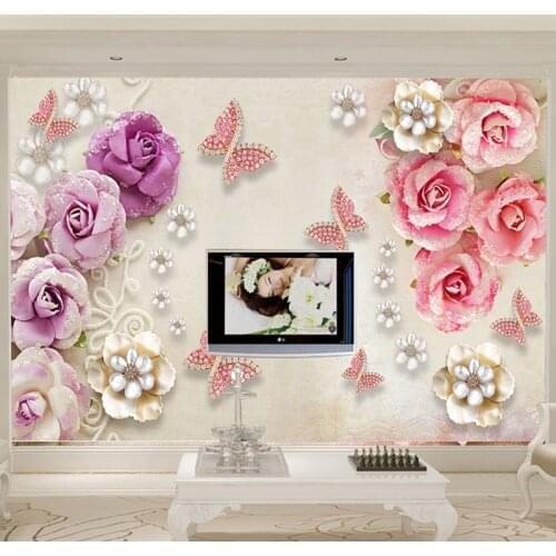 European Style 3D Stereo Relief Jewelry Flowers Butterfly Photo Wallpaper Living Room TV Sofa Backdrop Wall Murals Home Decor 3D