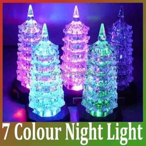 Figurine Miniature Small Night Light Colorful Flash Change Color Led Pagoda Christmas decoration children Gift NightLight