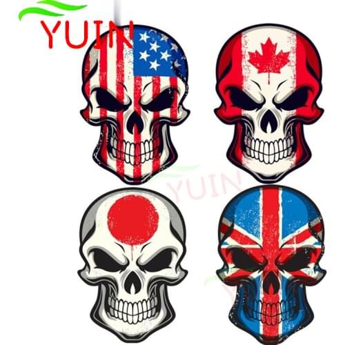 Flag Skull Car Sticker Fashion Decals Personalized PVC Body Decoration Motorcycle Auto Parts Waterproof Sunscreen Decal 17*12cm