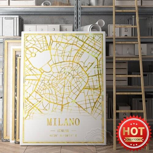 Milano Italia Art Map Poster, Kids Room Wall Picture, Ins Style Home Decor Prints, World Tavel City Milano Goid Line Art Map