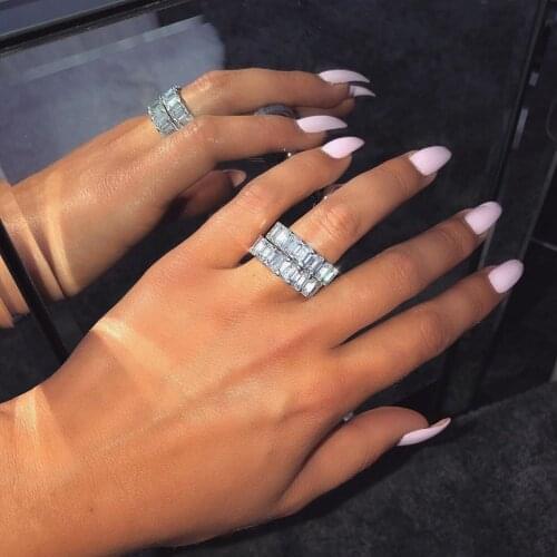 Emerald cut Lab Diamond cz Ring 100% Original 925 sterling silver Engagement Wedding band Rings for Women Bridal Party Jewelry