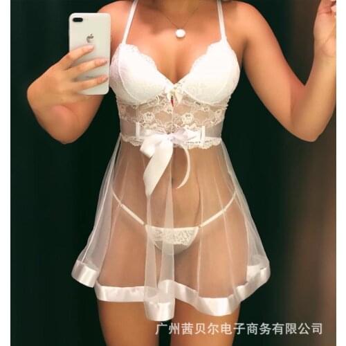 WEPBEL Sexy Mesh Strap Set Underwear Fashion Exotic Apparel Women Babydolls Chemises White Transparent Dress Porno Sleepwear