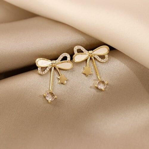 Korea New Fashion Jewelry 14K Real Gold Plating Sweet Small Bow Shell Earrings Exquisite Stars Girls Gift Womens Earrings