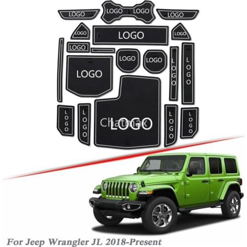 Brand LOGO Car Styling For JEEP Wrangler JL 2018-Present Gate slot pad Interior Door Groove Mat Non-slip dust Mat Accessory