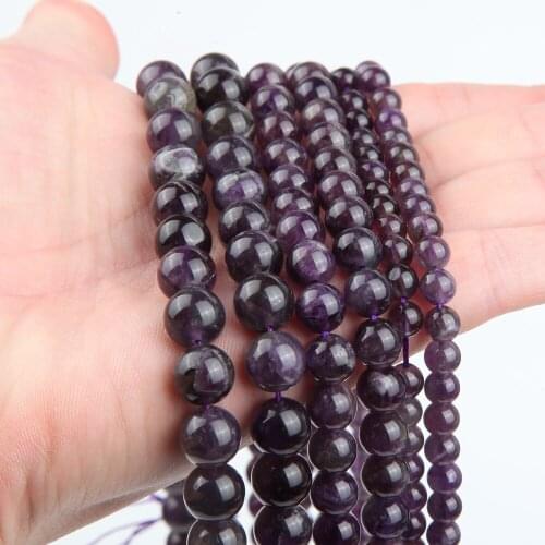 15'' Natural Purple Crystal Stone Amethyst Round Loose Beads Spacer Charms for Jewelry Making Necklace DIY Bracelet 4 6 8 10 mm