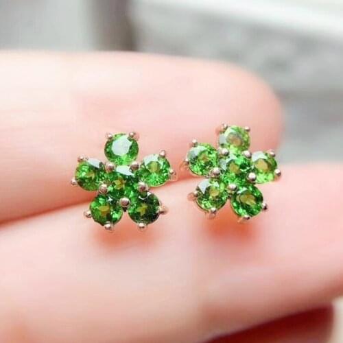 Per jewelry Natural real diopside owl style small stud earring 0.15ct*2pcs gemstone 925 sterling silver Fine jewelry T203316