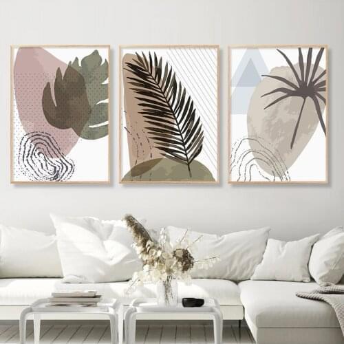 Trendy Bohemia Abstract Geometric Plants Leaves Nordic Print Canvas Painting Poster Wall Art Pictures for Living Room Home Decor