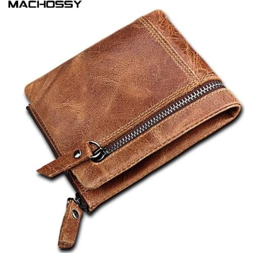 Genuine Leather Men Wallets Clutch Male Vintage Hasp Slim RFID Wallet Short Coin Purse Men Card Holder Clamp for Money bag