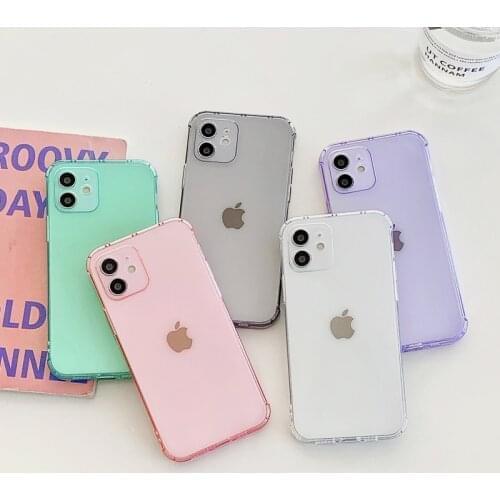 Ottwn Soft Transparent Phone Case For iPhone 11 12 Pro Max Mini X XR XS Max 7 8 Plus SE 2020 Solid Silicon Shockproof Back Cover