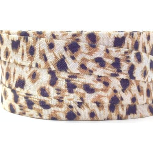 New Arrived 5/8" Leopard Print Fold Over Elastic 10 yards Wholesale Cheetah FOE Elastic Ribbon for Girls Hair Tie DIY Head wear