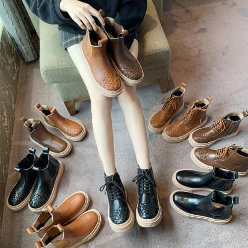 Martin Korean version of autumn and winter round head new rain boots thick bottom sponge cake spring and autumn short boots wild