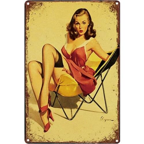 Original Retro Design Sexy Girl Tin Metal Signs Wall Art | Thick Tinplate Print Poster Wall Decoration