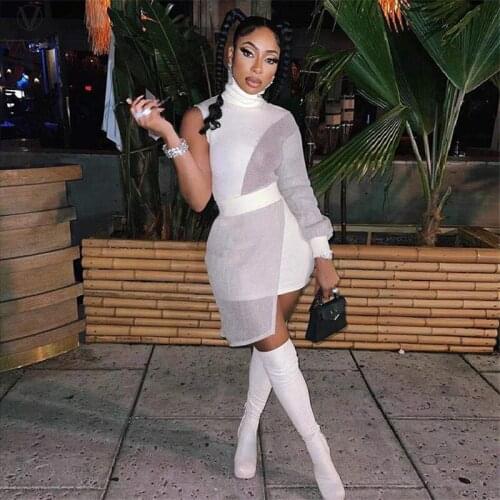 VAZN 2021 Top Quality One Slash Neck Patchwork Dress Pleated Chic Ladies Slim Elegant Female Sweet Young Women Thin Mini Dress