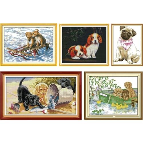 Lovely Dogs Animal Printed Pattern Cross Stitch Kits 11CT14CT Counted Craft DIY Fabric Handmade Sewing Needlework Embroidery Set