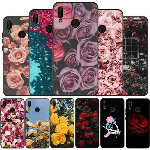 Rose Soft Silicone black Phone Case For Huawei P9 P10 P20 P30 P40 lite P20 P30 P40 pro Y9 Y6 P smart 2019