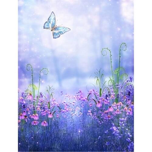 Light Blue Background Pink Flowers with Butterfly Vinyl Backdrops for Photography Digital Print Baby Photo Studio Props Custom