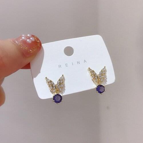 Crystal Cute Butterfly Stud Earrings For Women Fashion Sweet Earrings Female Pendientes Jewelry In Stud