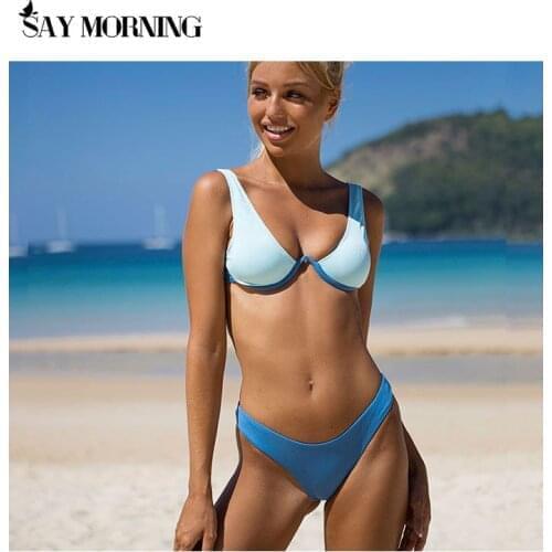 SAY MORNING Two-piece Swimsuit U-shaped Sexy Underwire Womens Swimwear Split Bikini Set New 2021 Beach Wear Swimming Suit Bath