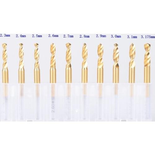 10pc 2.3-3.175mm SHK 3.175mm Titanium coat Import PCB drill bit Carbide Mini CNC Drilling Bit Set Print Circuit Board
