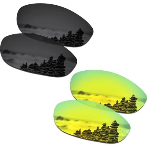 SmartVLT 2 Pairs Polarized Sunglasses Replacement Lenses for Oakley Monster Dog Stealth Black and 24K Gold