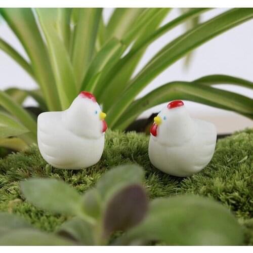 2pc/lot White Hen Figurine Miniature Statue Decoration mini fairy garden Micro Cartoon animal resin craft TNA116