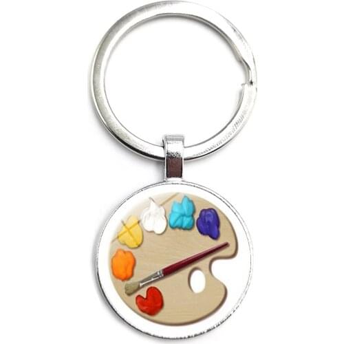2020 New Fashion Keychain Palette Photo Cabochon Glass Painter Fashion Chain Pendant Keychain Handmade Jewelry Accessory Gift