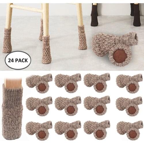 24PCS Knitted Chair Leg Socks Table Legs Furniture Legs Cover Wood Floor Protectors Chair Socks Moving Noise Reduction