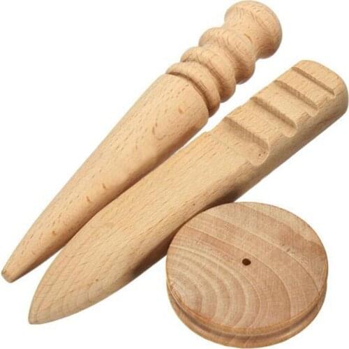 3Pcs/Set Wood Leather Edge Burnisher Leather Craft Polished Grinding Tools Smooth Grooves Leather Edge Slicker