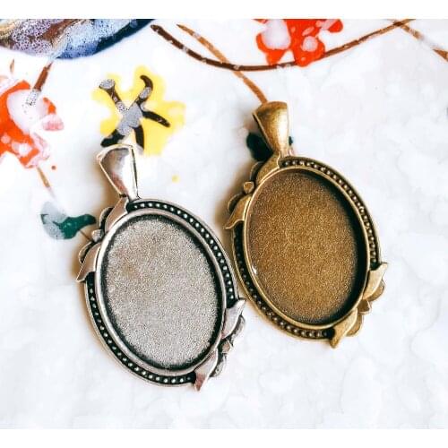 5pcs/lot 18x25mm Necklace Pendant Setting Antique Bronze Silver Color Glass Cabochon Blank Base Supplies for Jewelry T29