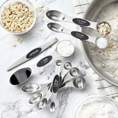 8PCS Magnetic Measurement Teaspoon Tablespoon for Dry and Liquid Ingredients Stainless Steel Double Head Measuring Spoon