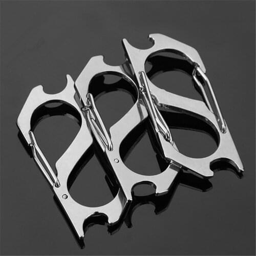 1PC Stainless Steel Keychain Outdoor EDC S Carabiner with Bottle Opener S-type Climbing Buckle Camping Mountaineering Hook