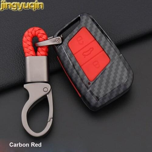 Jingyuqin Remote Car Key Carbon Fiber Case For Volkswagen VW Magotan Passat B8 Skoda A7 3 Buttons Fob Cover