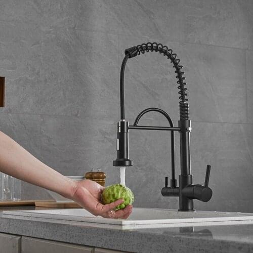 Water Purification Black Kitchen Faucet Cold and Hot Two Function Brass Kitchen Sink Tap Can Be Drunk Directly