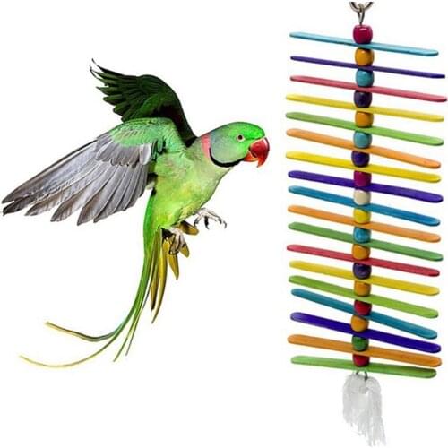 Pet Birds Parrot Wooden Stick Beads String Swing Hanging Chew Bite Resistance Cage Decor Colorful Handicraft Garden Decorations