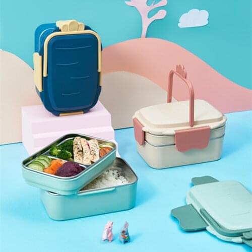 1200ml Double Layers Stainless Steel Lunch Box with Portable Handle Bento Boxes Outdoor Food Keep Fresh Container