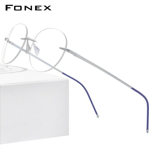 FONEX Pure Titanium Glasses Frame Women 2020 New Men Rimless Prescription Round Eyeglasses Frames Myopia Optical Eyewear 8563